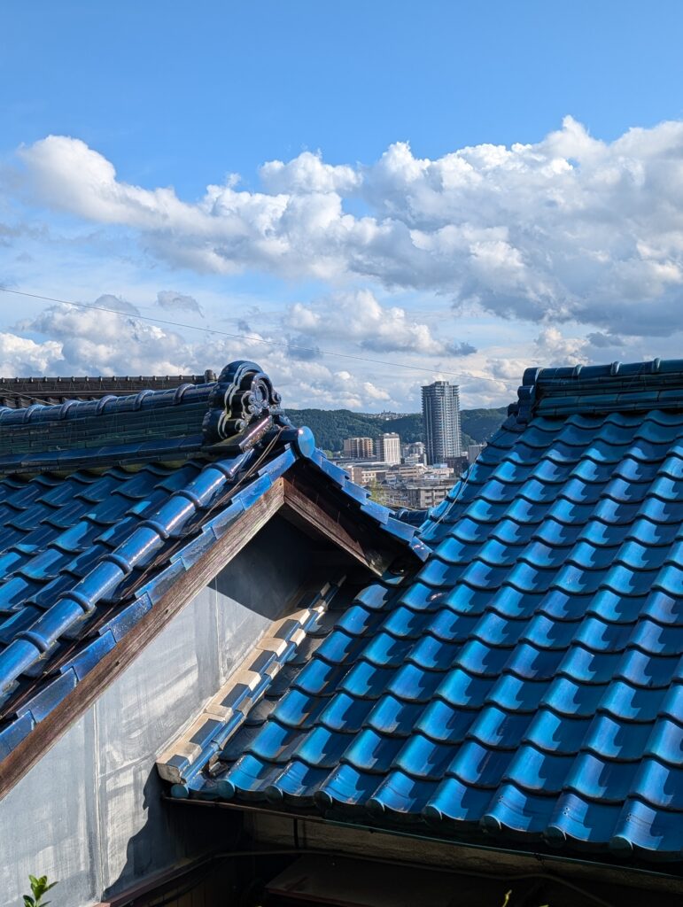 blue ceramic tile roof overlooking Tajimi