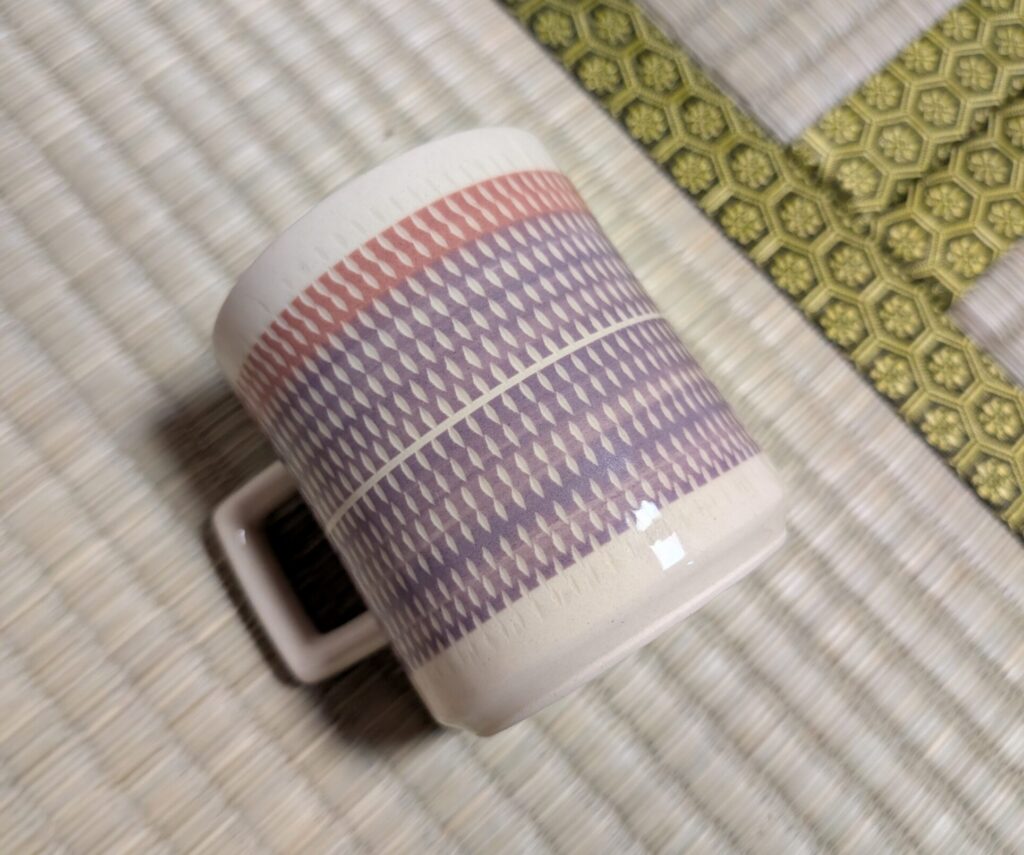 purple and pink slip chattered mug